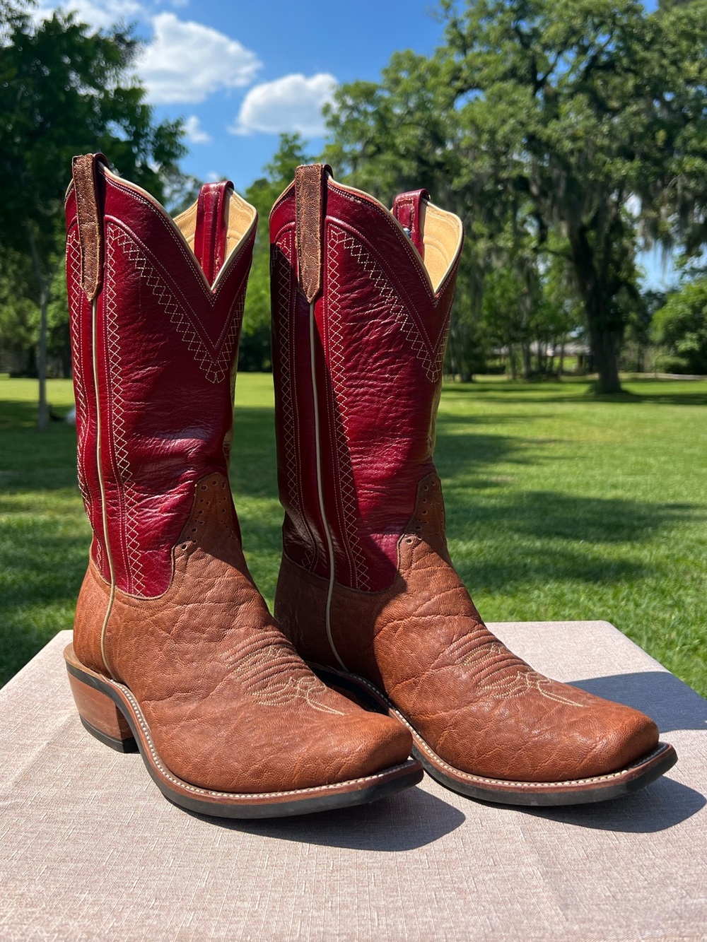 Men's Rios of Mercedes Brown and Red Exotic Western Boots